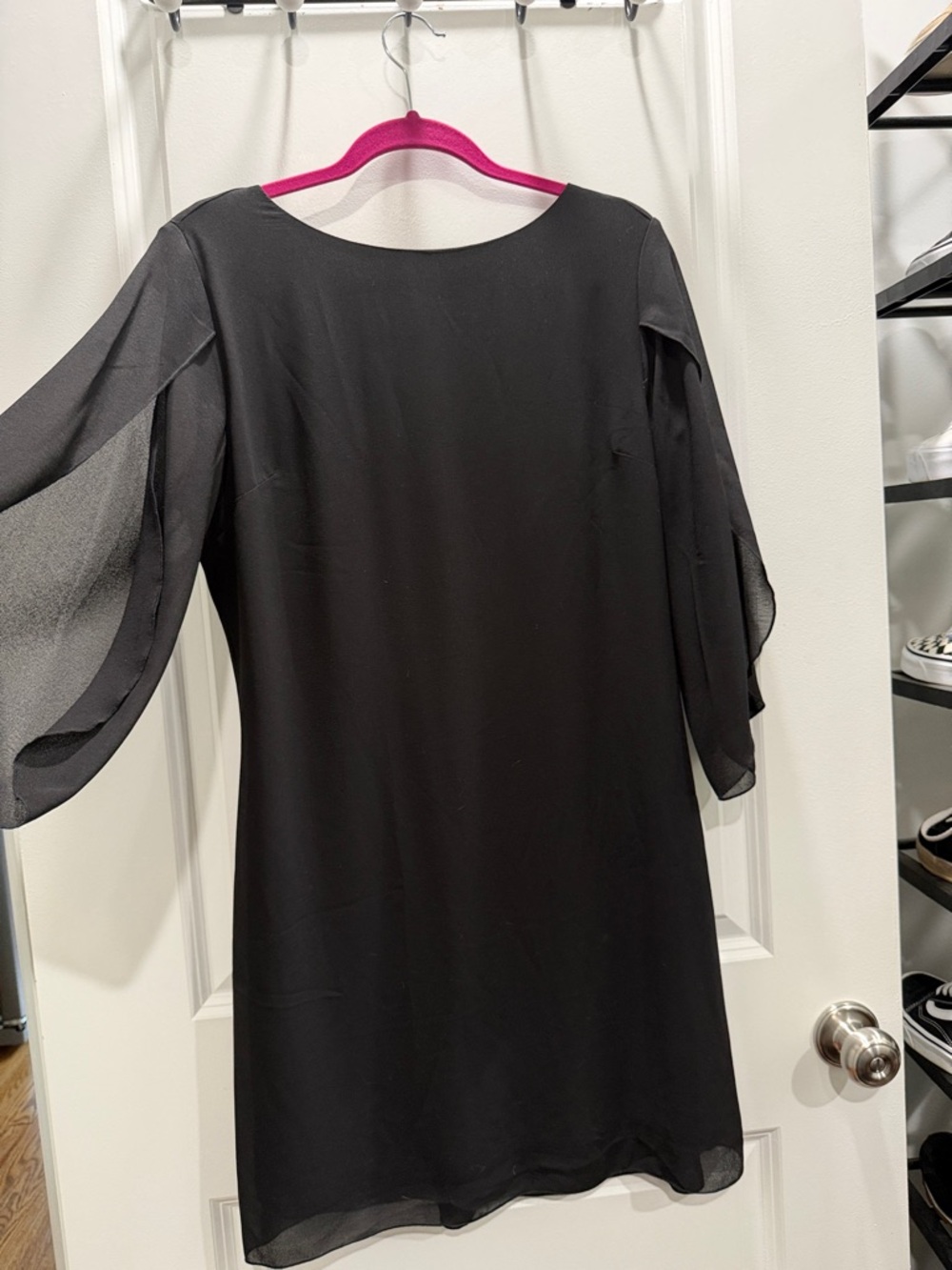 Grace Karin Black Long Sleeve Chiffon Shift Dress with Sheer Sleeves lined